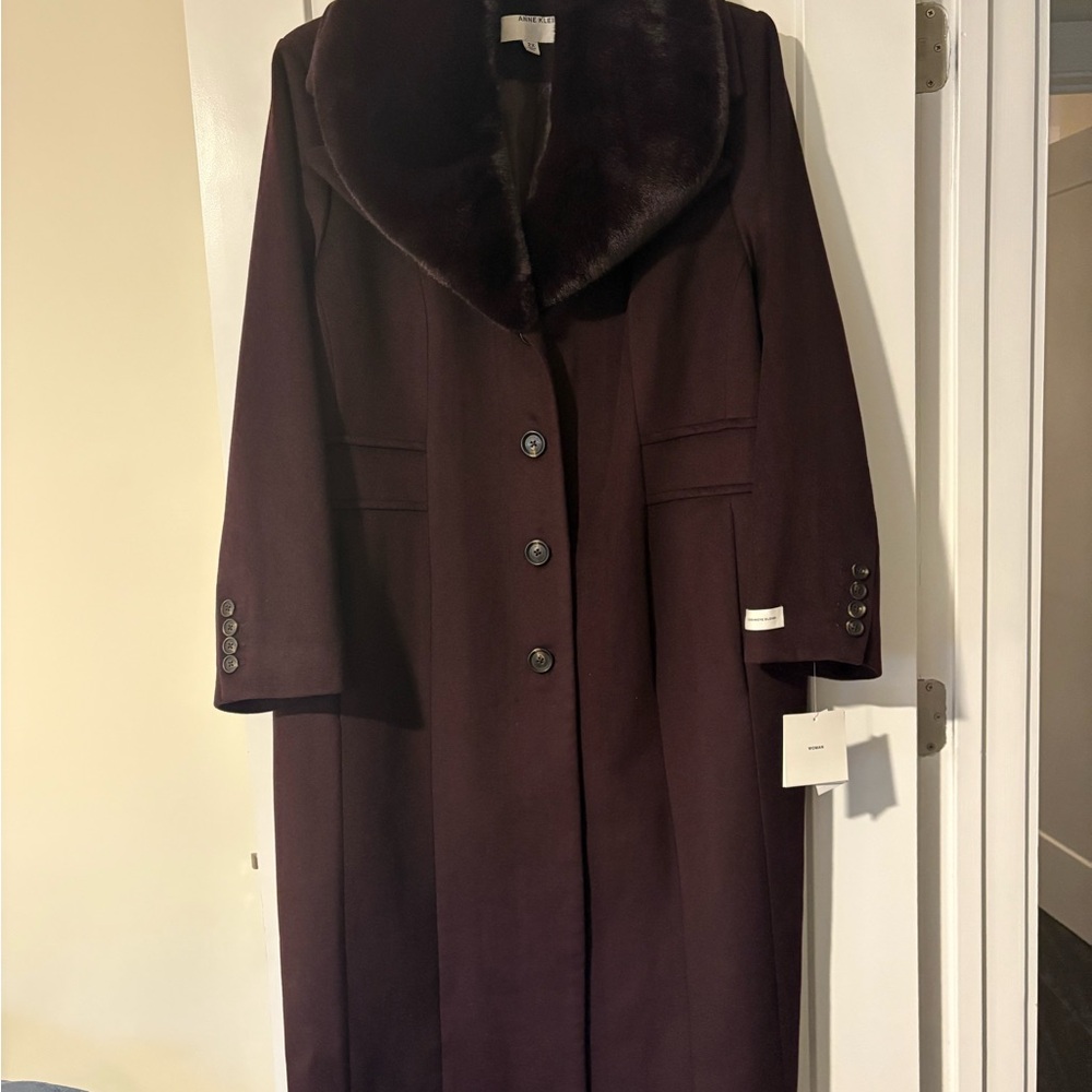 Anne Klein Cashmere Blend Overcoat with Removable Faux Fur Collar